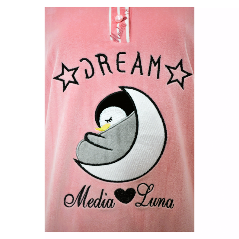 Pijama Media Luna Mujer Plush Manga Larga Diseño Pinguino Soñador-3