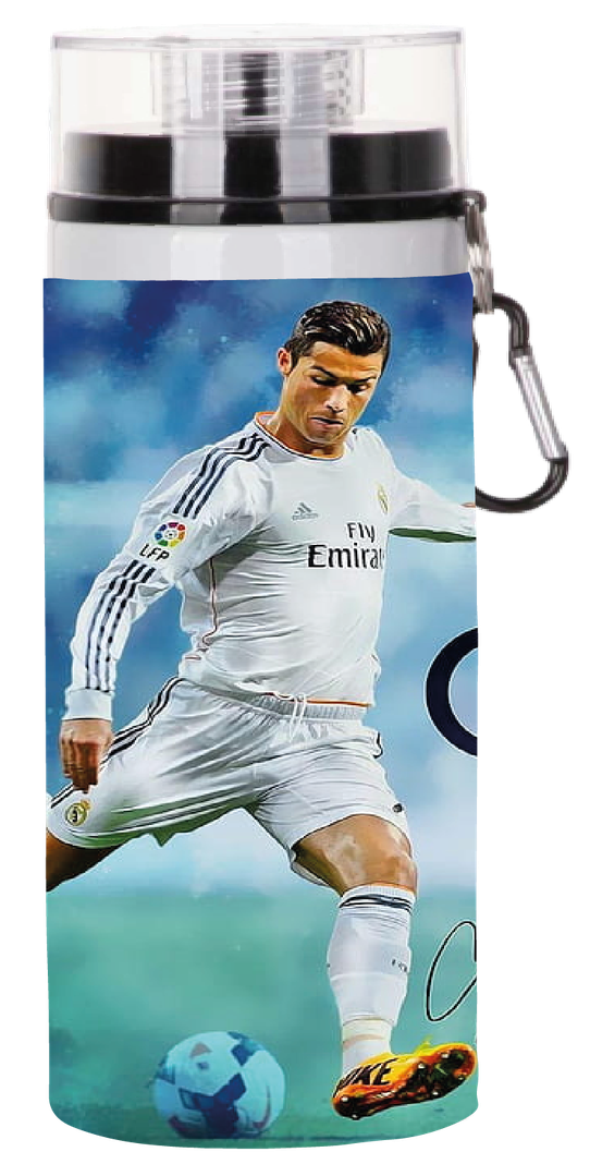 BOTELLA DE AGUA ESTAMPADA DE CR7, RONALDO FUTBOL, REGALO 1-0