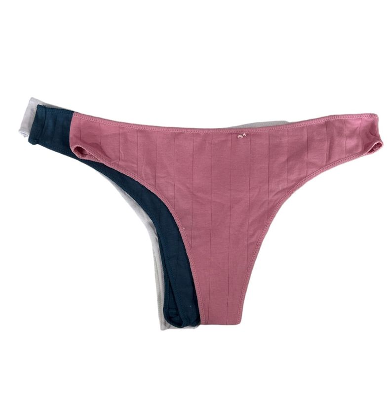 Pack 3 Tanga Colaless Mujer Algodon Comodos Rosa, Azul, Blanco TALLA S/M-0