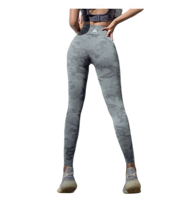 Leggins Mujer Deportivo Cintura Alta Gimnasio Yoga Camuflaje Verde claro TALLA UNICA-0