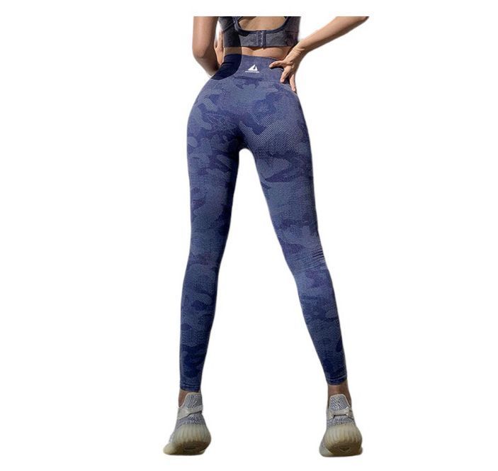 Leggins Mujer Deportivo Cintura Alta Gimnasio Yoga Camuflaje Azul TALLA UNICA-0