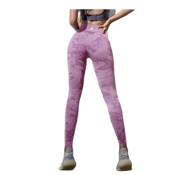 Leggins Mujer Deportivo Cintura Alta Gimnasio Yoga Camuflaje Lila TALLA UNICA-0