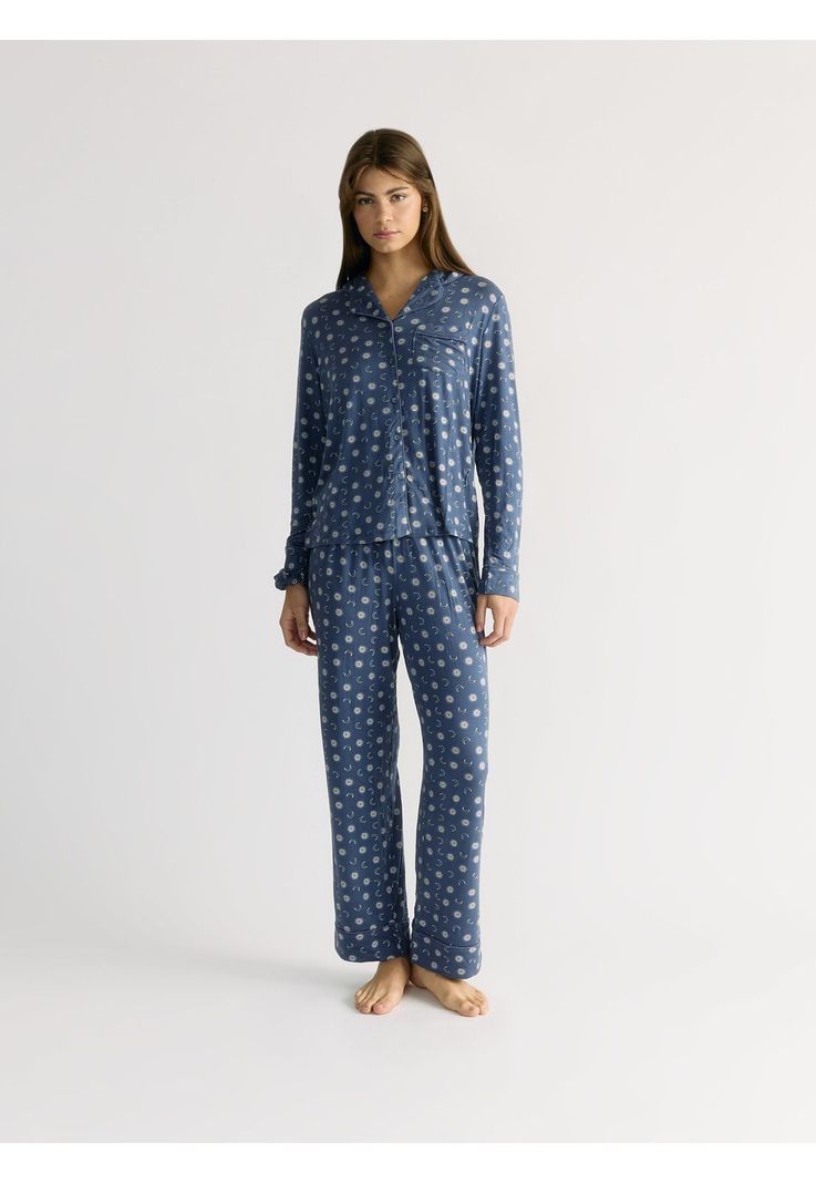 Set Pijama Camisero Lunas Dreamy Azul XS