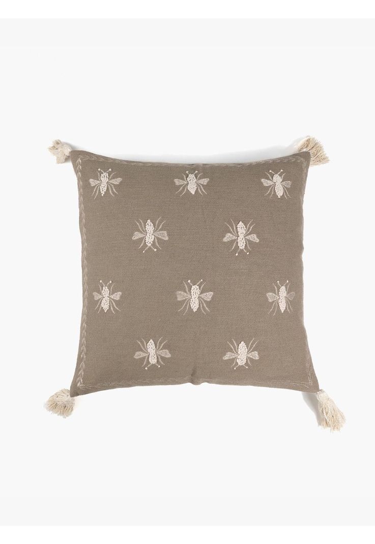 Cojín Algodón Abejas Bordadas Taupe-0
