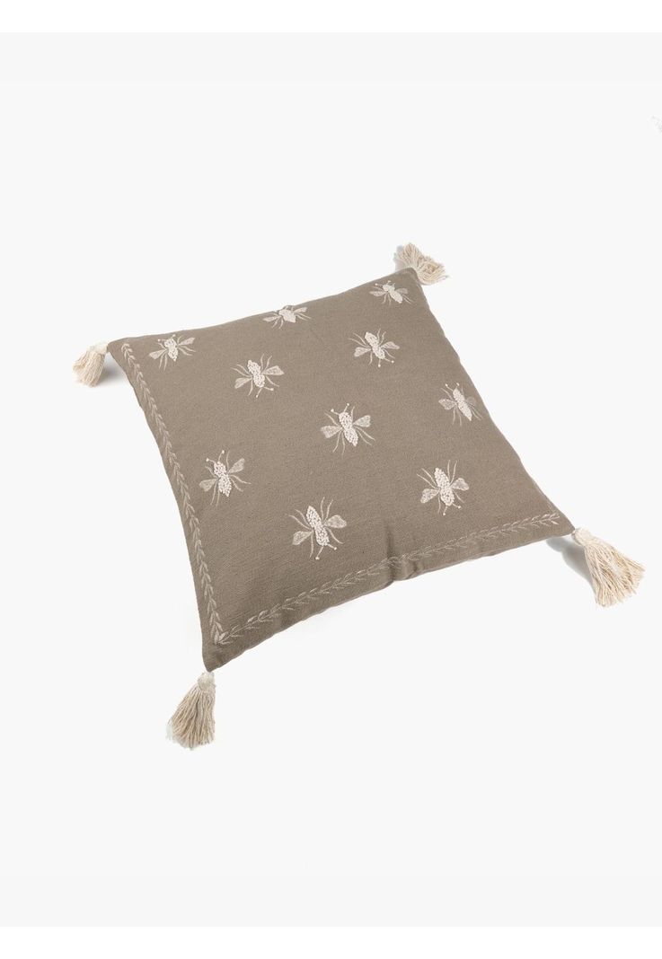 Cojín Algodón Abejas Bordadas Taupe-1