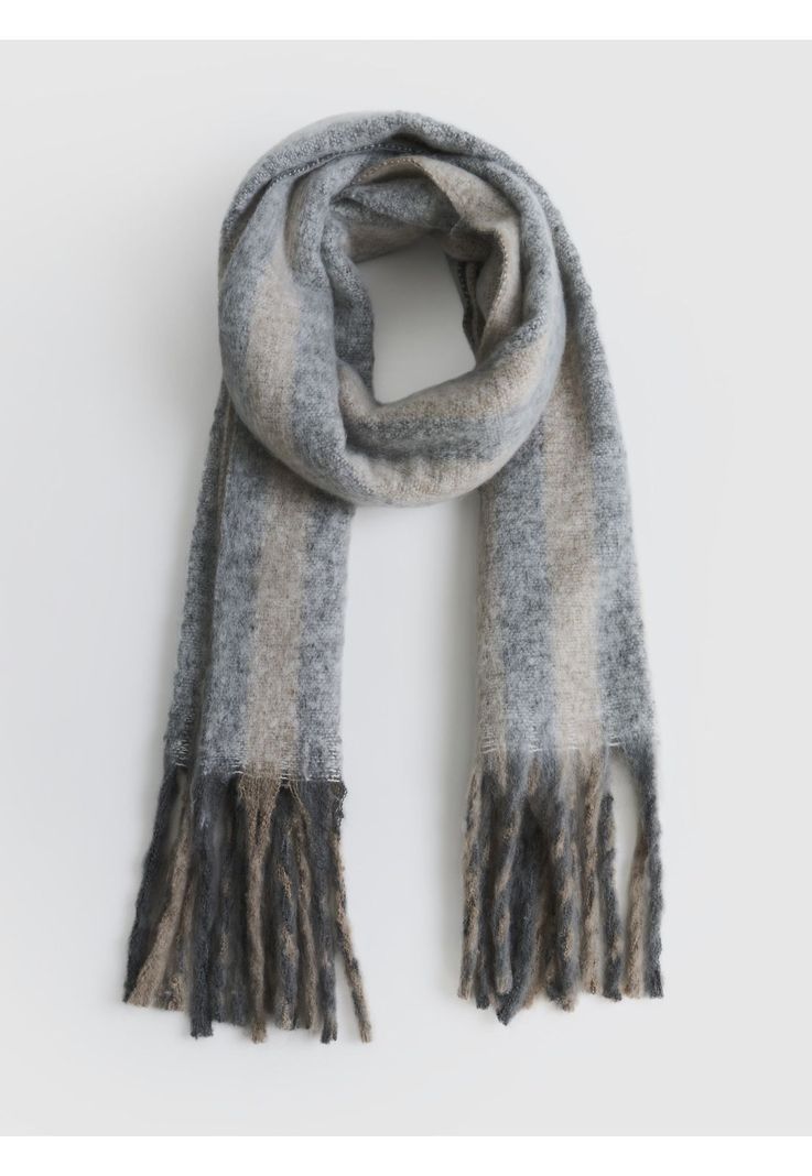Bufanda Lineas Con Flecos Alto Invierno Gris