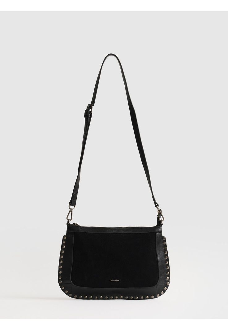 Cartera De Hombro Tachas Fake Suede Negro
