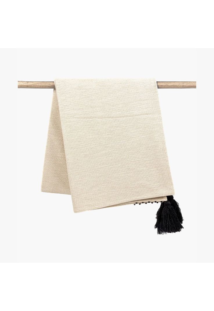 Manta Boho Algodón Pelotitas Beige-0