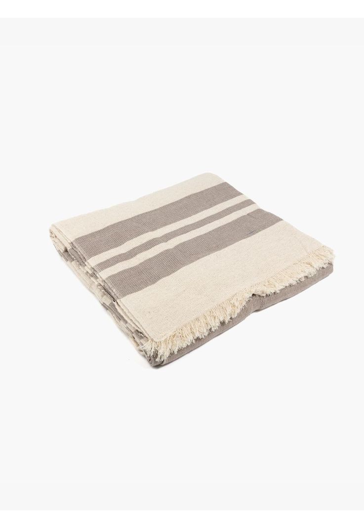 Manta Algodón Textura Flecos Beige-1