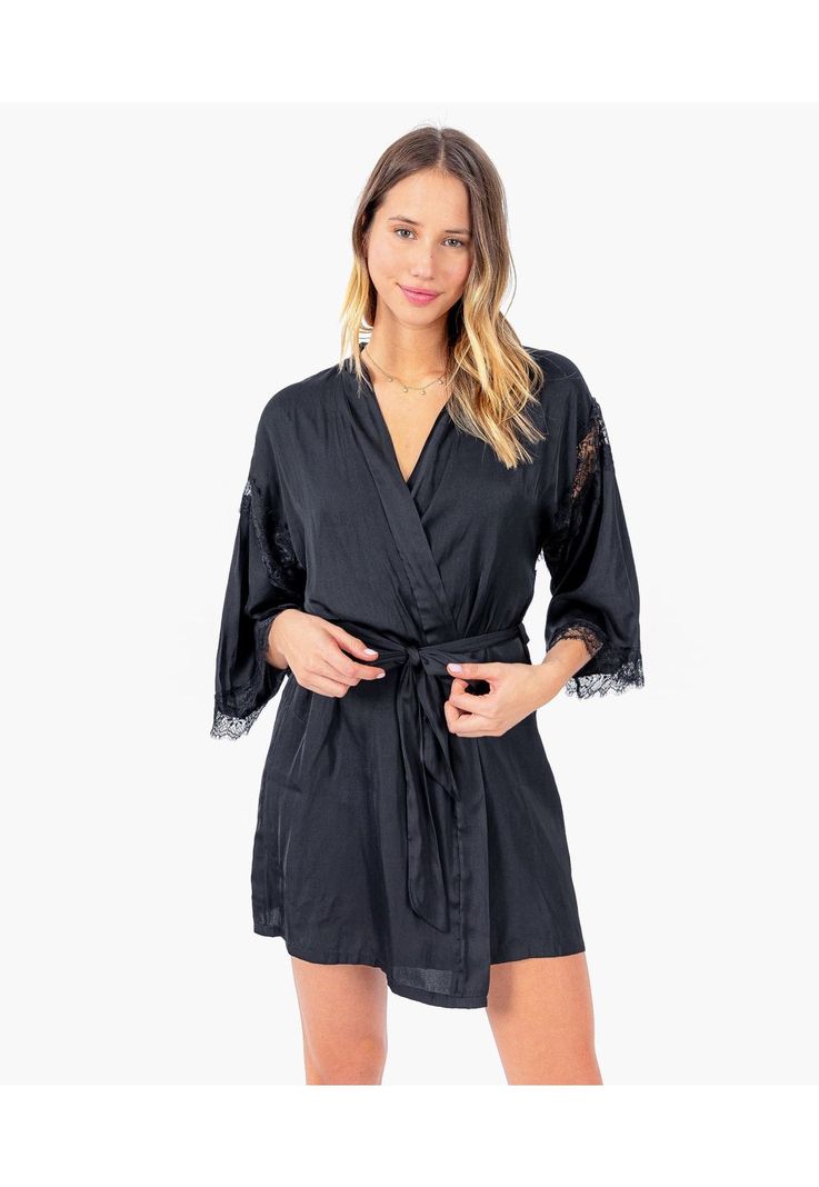 Bata Dreamy Encaje Talla Única Negro-0