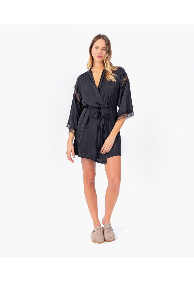 Bata Dreamy Encaje Talla Única Negro-1