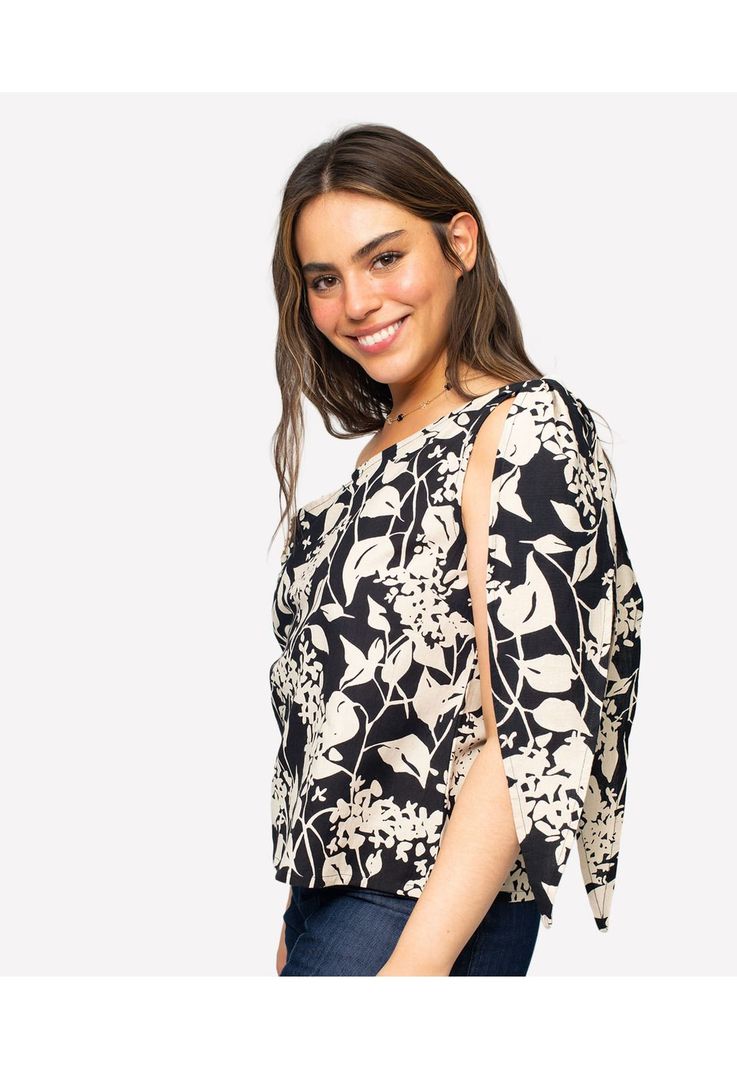 Blusa Mujer Un Hombro Abstract Black Flower-0