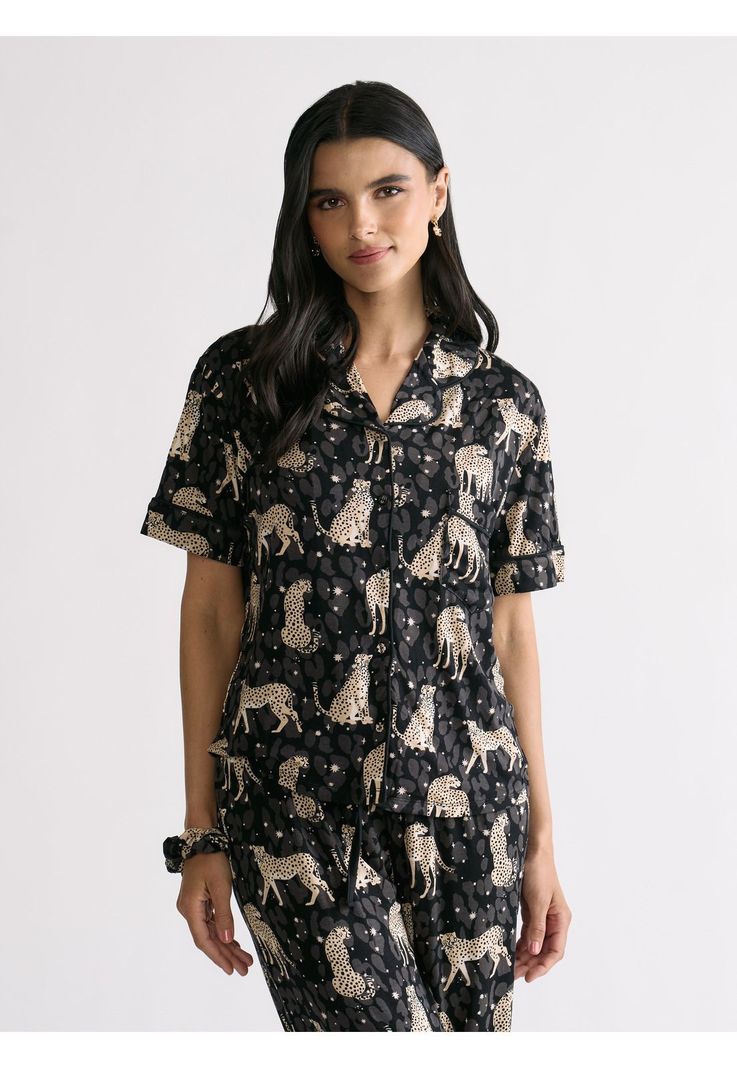 Set Pijama Camisero Tigres Dreamy Negro XS