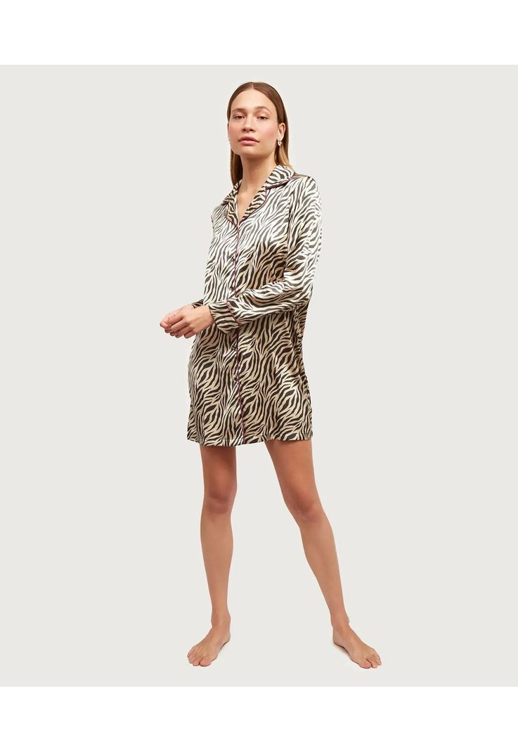 Camisa De Dormir Dreamy Satinado Cebra  Beige-1