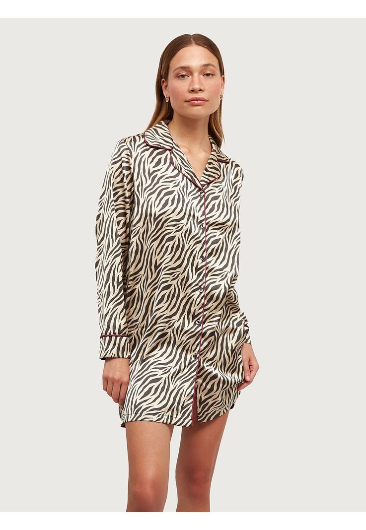 Camisa De Dormir Dreamy Satinado Cebra  Beige-0