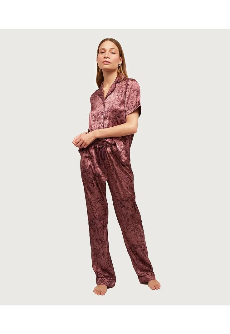 Pijama Dreamy Satinado Palmeras  Burdeo-1