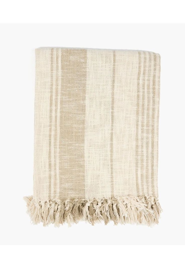 Manta Boho Algodón Textura Flecos Beige-0