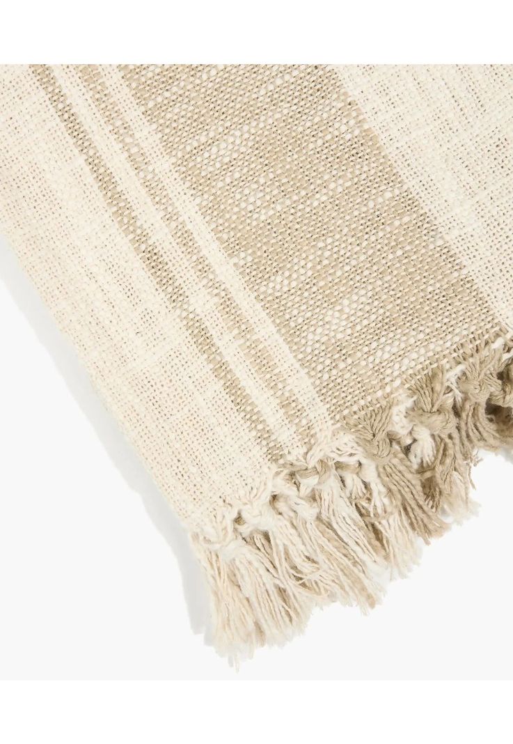 Manta Boho Algodón Textura Flecos Beige-1