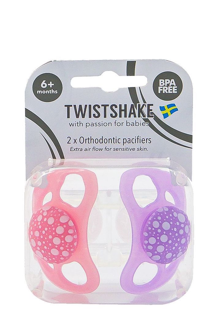 Chupetes Twistshake 6+m 2 uns Rosado Morado-2