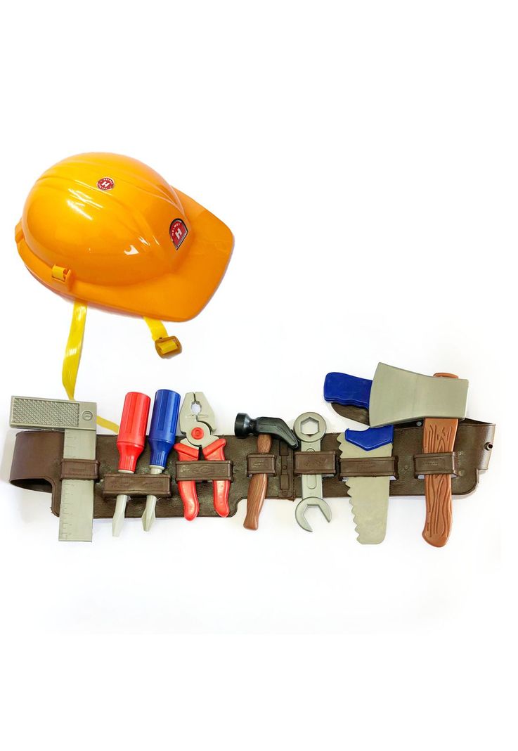 Juego herramientas Construcción con casco amarillo para niños-0