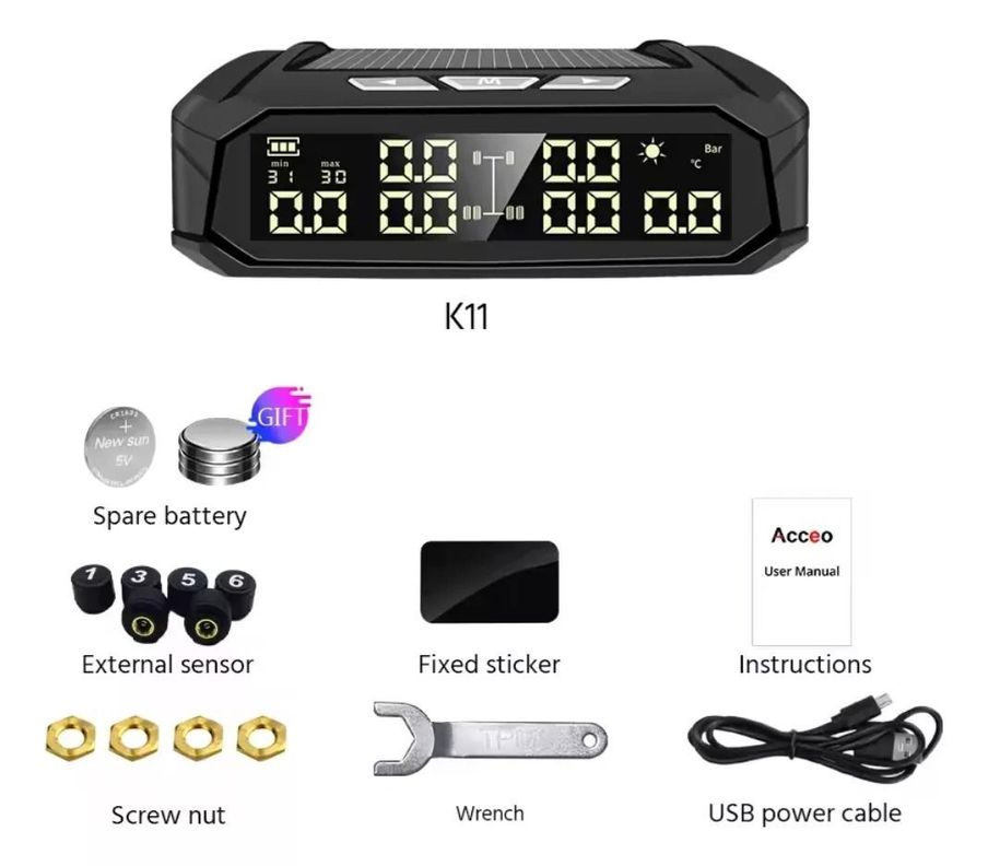 Sistema Control Presión Neumáticos K11 Digital Solar Tpms 6 Sensores-1