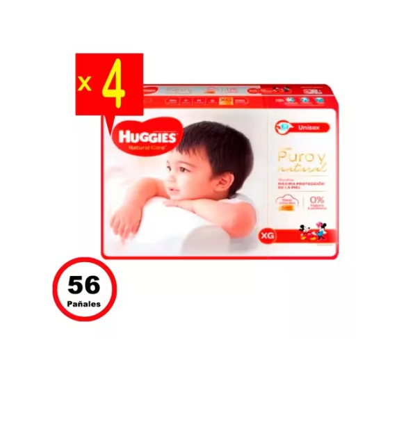 Pañales Huggies Natural Care XG X4 56 Unidades-1