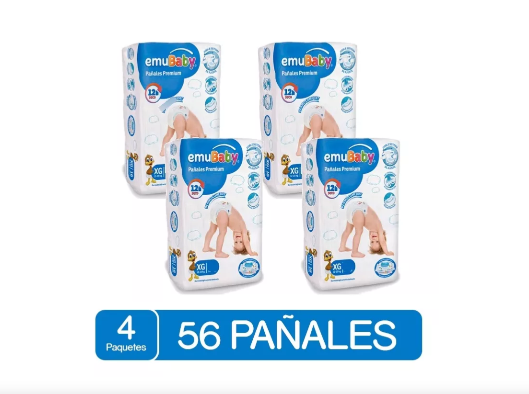 Pañales Emubaby Premium XG X4 paquetes 56 pañales-0