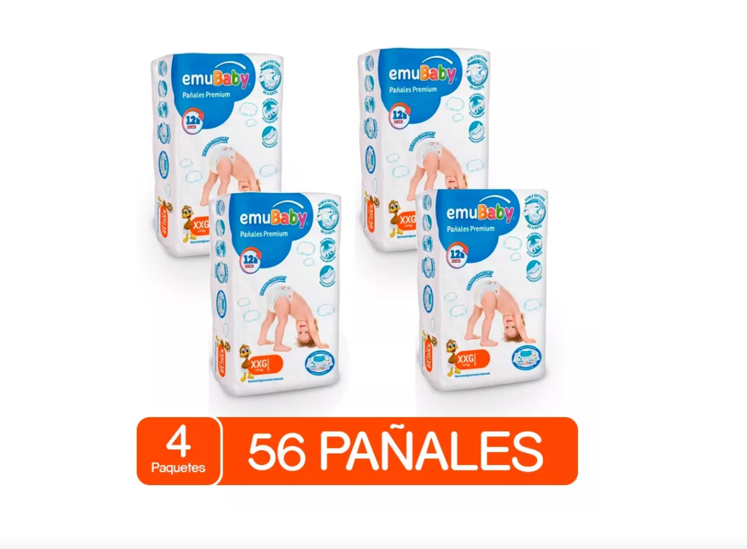 Pañales Emubaby Premium XXG X4 paquetes 56 pañales-0