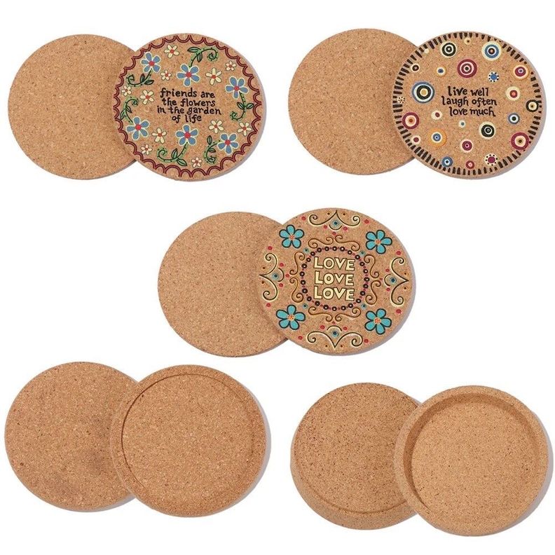 Posavasos Estilo Hippie, de Corcho, Amor y Paz, Pack 4-2