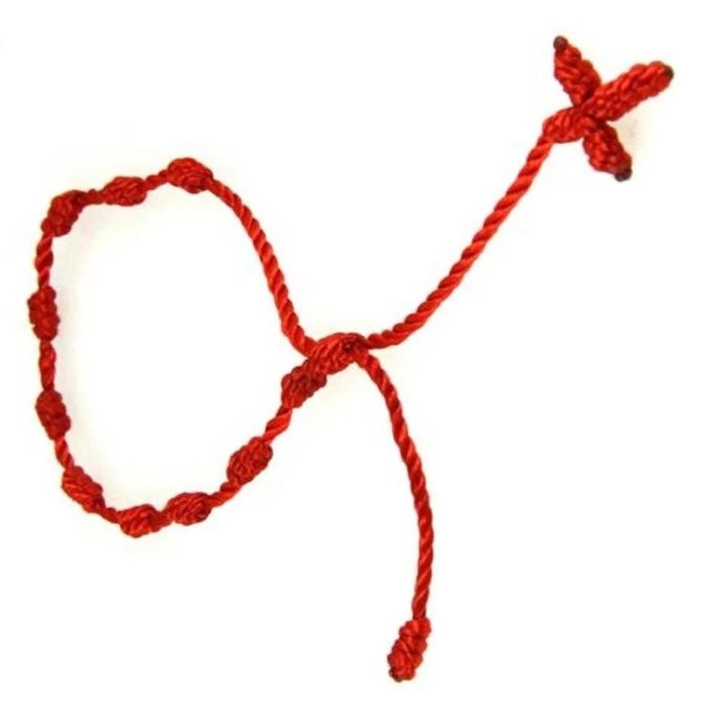 Pulsera de Protección Roja, Con Cruz Anudada Y Rosario -1