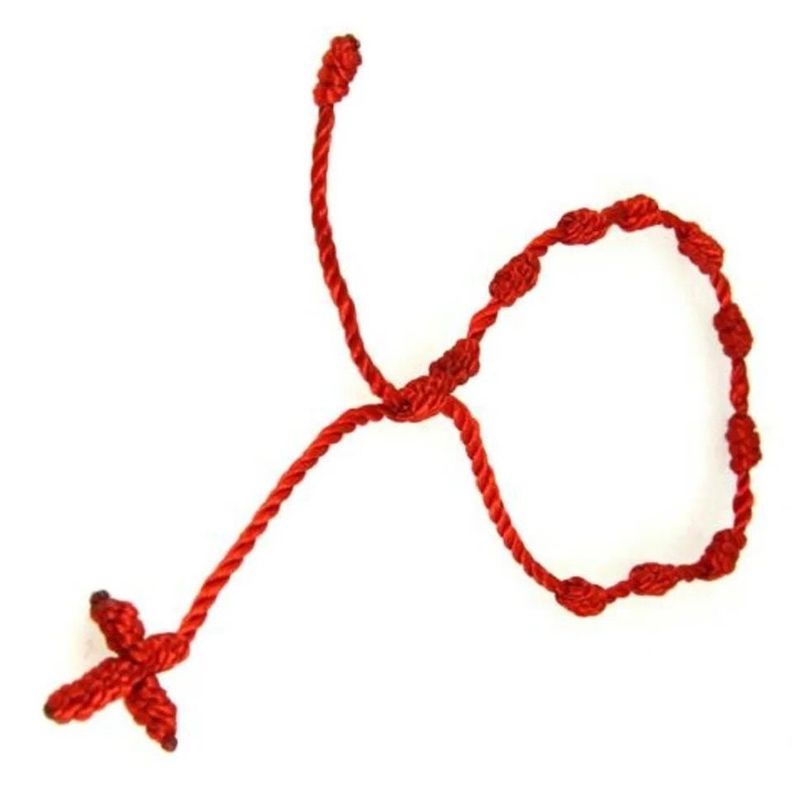 Pulsera de Protección Roja, Con Cruz Anudada Y Rosario -2