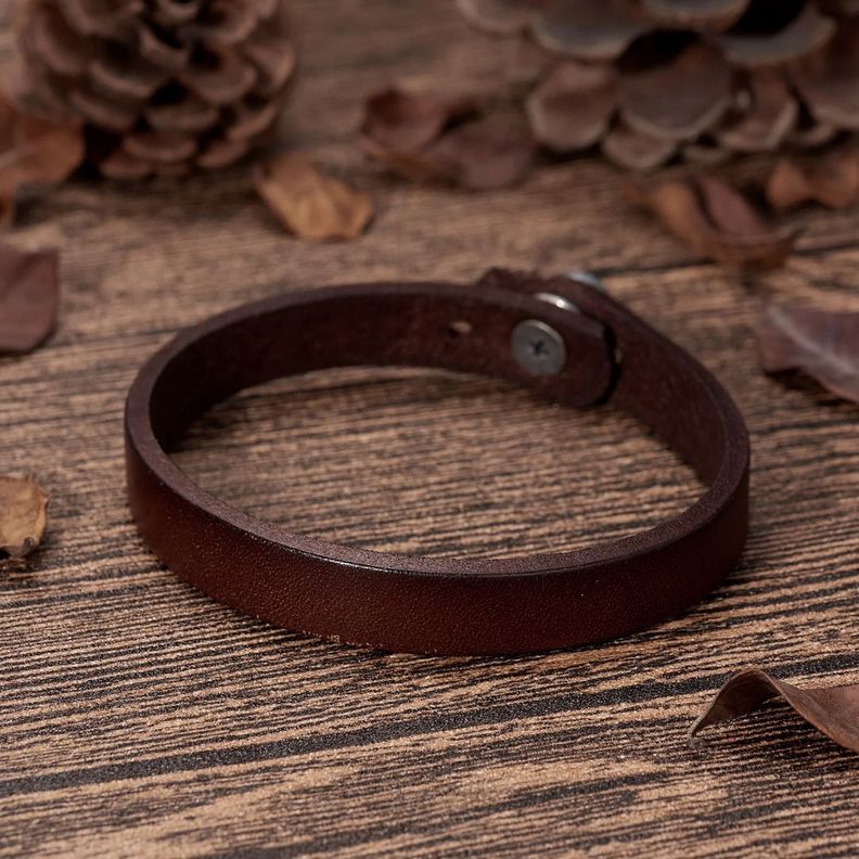 Pulsera De Cuero Cafe Modelo Huaso  Brazalete-1