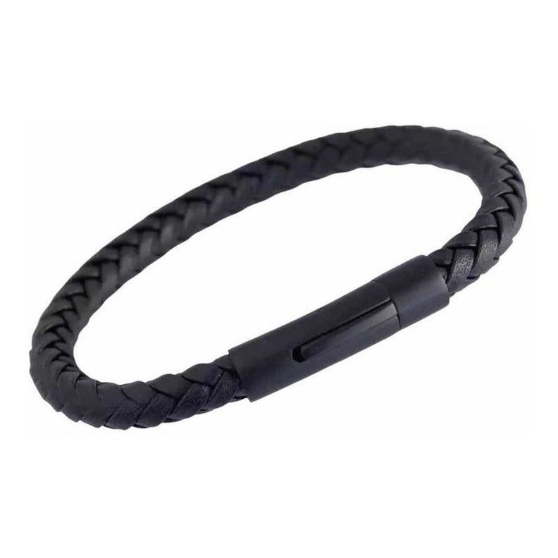 Pulsera Cuero Negra Vikinga - Brazalete Étnico Con Cierre 0 Mm