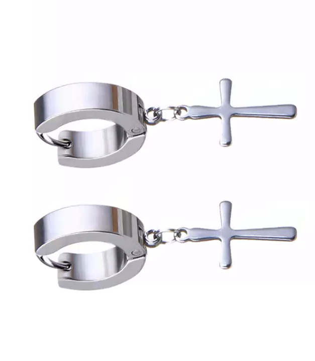 Aros con Estilo, Aros Pendientes Con Cruz Colgante.-1