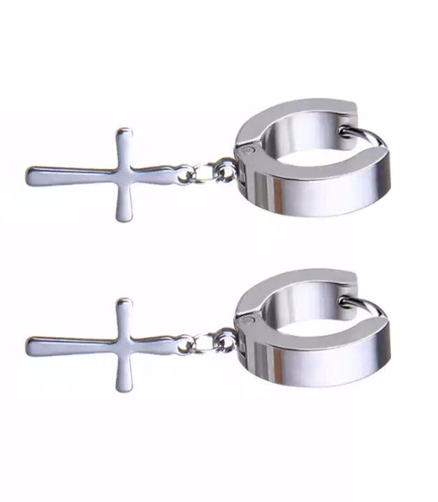 Aros con Estilo, Aros Pendientes Con Cruz Colgante.-2