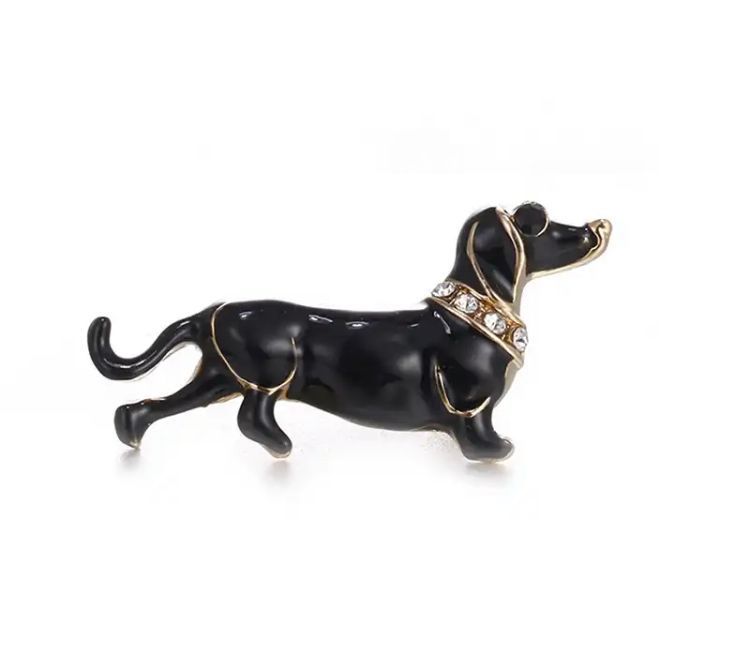 Broche Perro Salchicha Negro Prendedor Aguja Perro Salchicha.-0