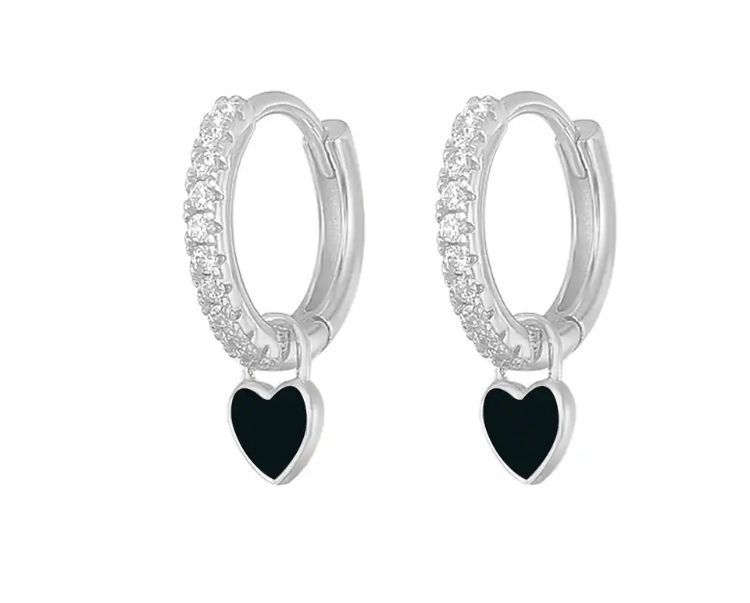 Aros Argollas Con Corazón Colgante, Pendientes Elegantes-1