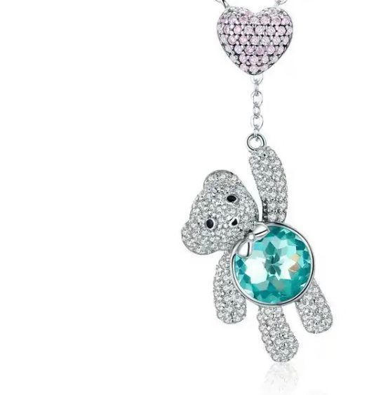 Cadenita Colgante De Osito De Peluche De Plata Collar Oso-0