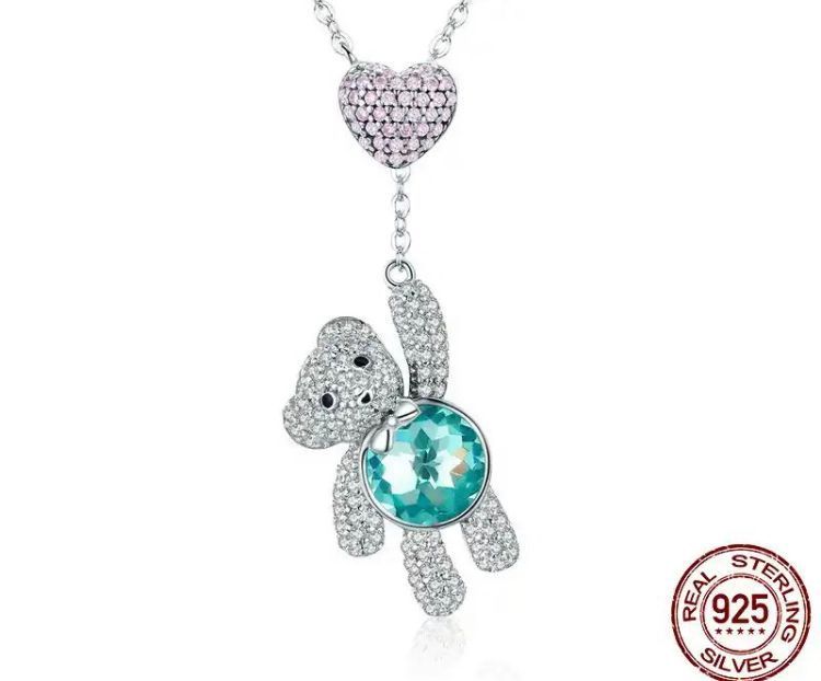 Cadenita Colgante De Osito De Peluche De Plata Collar Oso-1