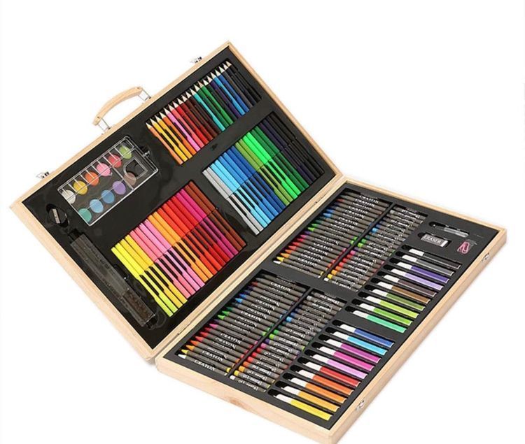 Set De Lápices De 180 Pcs Para Colorear En Maleta De Madera.-3