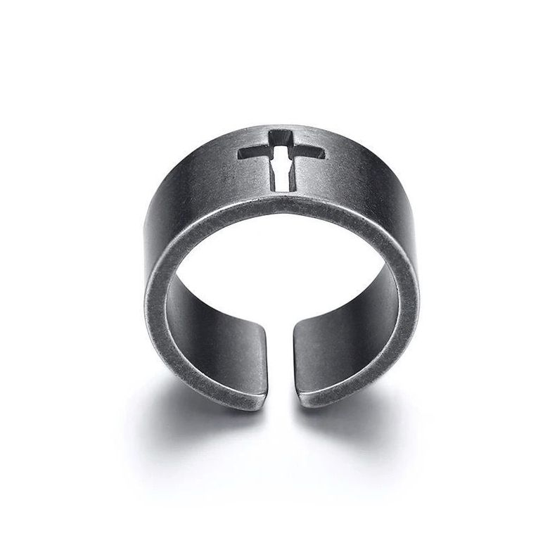 Anillo De Cruz Hombre Acero Inoxidable, Plateado Ajustable-1