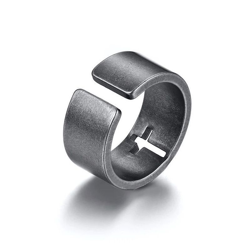 Anillo De Cruz Hombre Acero Inoxidable, Plateado Ajustable-2