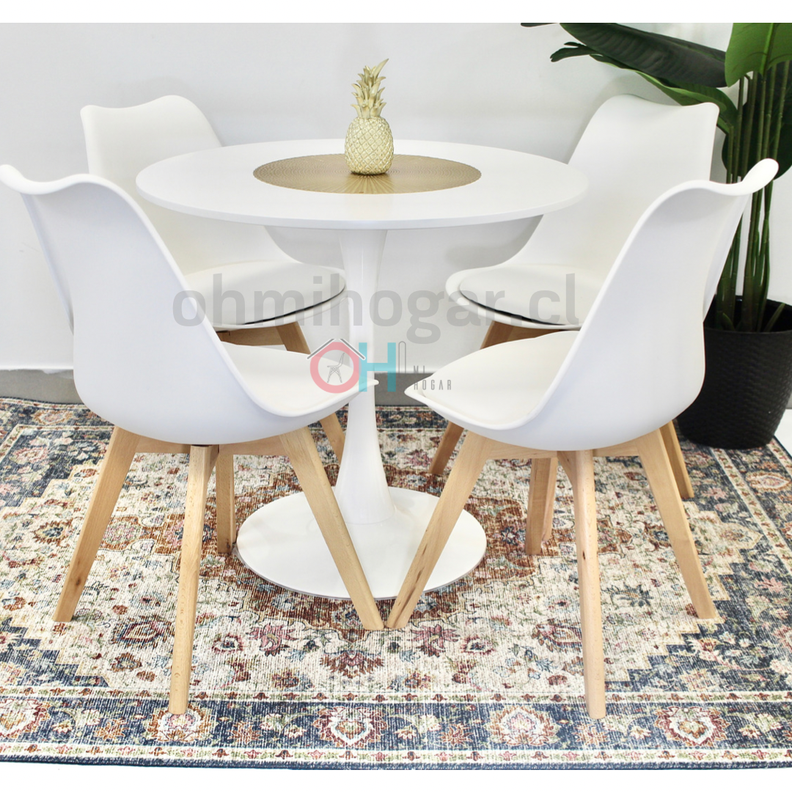 Comedor Redondo Tulip Blanco 80cm + 4 Sillas Tulip Blanco-1
