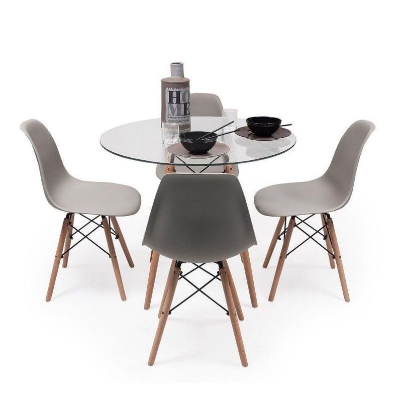 Comedor Redondo de Vidrio 80cm + 4 Sillas Eames Gris-0