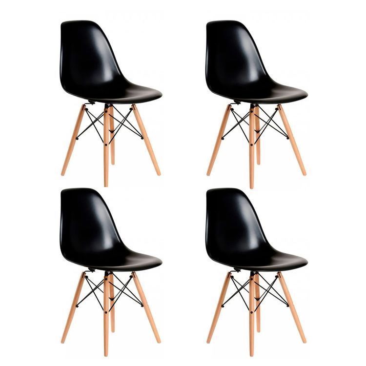 Comedor Redondo de Vidrio 80cm + 4 Sillas Eames Negro-1