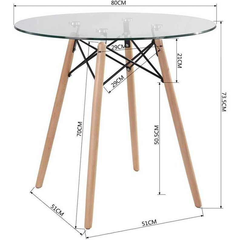 Comedor Redondo de Vidrio 80cm + 4 Sillas Eames Negro-2