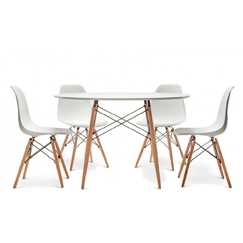 Comedor Redondo de 100cm Blanco + 4 Sillas Eames Blanco-0