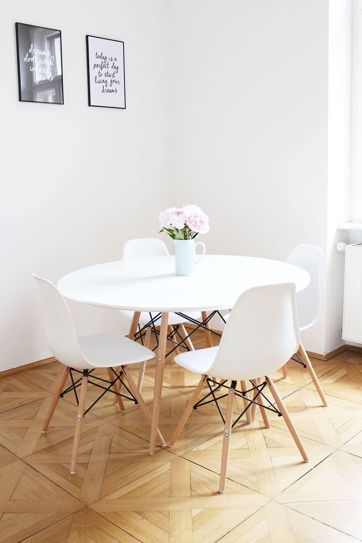 Comedor Redondo de 100cm Blanco + 4 Sillas Eames Blanco-1
