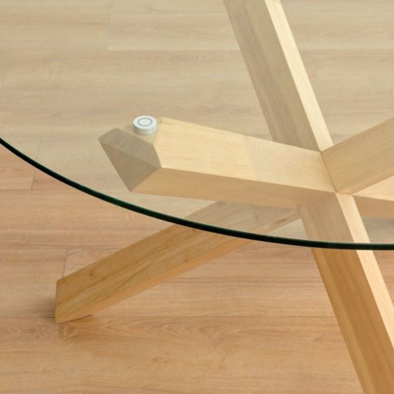 Mesa Redonda de Vidrio Natura 120cm de Diámetro (Base de Madera Solida)-2
