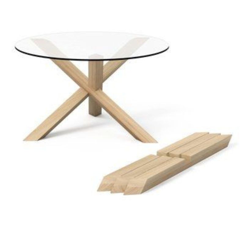 Mesa Redonda de Vidrio Natura 120cm de Diámetro (Base de Madera Solida)-6